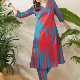 Indo Era Women Printed Regular Pure Cotton Kurta with Trousers-image-76