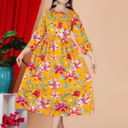 FebQ Women Floral Printed Pleated Detail Fit and Flare Midi Dress-picture-30