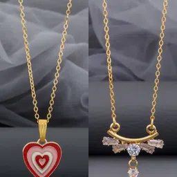 Birado Jewellery Set Of 2 Stainless Steel Gold-Plated Stones Studded Minimal Necklaces-picture-27