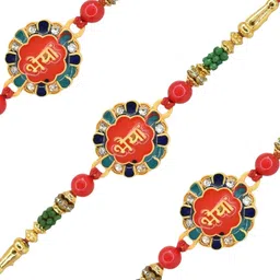 MEIRA JEWELLERY Set Of 3 Artificial Stones Studded & Beaded Thread Rakhis image 2