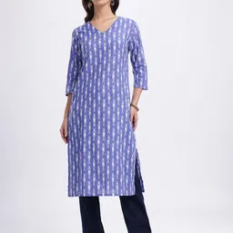 Anouk Rustic Abstract Printed Pure Cotton V-Neck Straight Kurta image 2