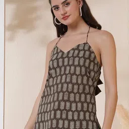 Uparna Women's Brown, Dark Beige Cotton Printed Above Knee Straight Kurta-image-45