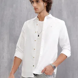 WROGN Slim Fit Spread Collar Pure Cotton Opaque Shirt-image-3