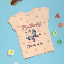 V-Mart Girls Typography Printed Round Neck Cotton T-shirt image 1