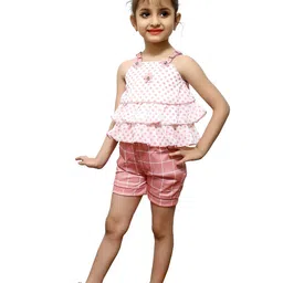 VALUE CREATION Girls Printed layered Sleeveless Top With Shorts image 4