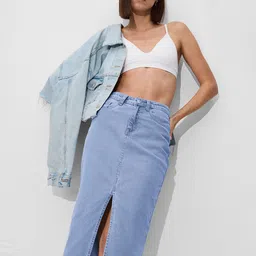 The Souled Store Denim Pencil MidiSkirts-image-5