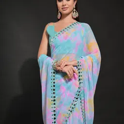 DIVASTRI Mirror Work Poly Georgette Saree image 2
