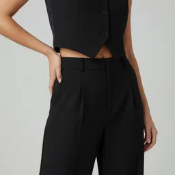 glitchez Solid V-Neck Waistcoat & Trousers Co-Ords Set image 3