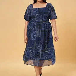 Honey Curvytude by Pantaloons Women Ethnic Motifs Printed Fit & Flare Midi Dress-picture-15