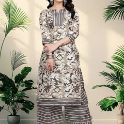 ZELZIS Women Floral Printed Regular Pure Cotton Kurta with Palazzos-picture-29