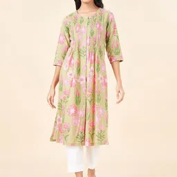 RANGMANCH BY PANTALOONS Floral Printed Round Neck Cotton Kurta-image-8