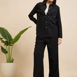 MOSTUNIQUE BY KASSUALLY Pearl Embellished Shirt With Trousers-image-50