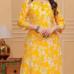 Nibhao Floral Printed Tie-Up Neck Cotton Straight Kurta image 3