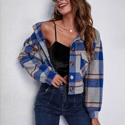 HERE&NOW Women Floral Checked Longline Denim Jacket-picture-17