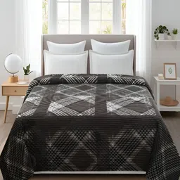BREVARD Grey Melange & White Checked 190 GSM Queen SizeDuvetCover-picture-37