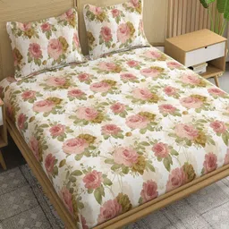 CHICERY White & Pink Printed Pure Cotton 210 TC Super King Bedsheet Set 2.7 m x 2.7 m-picture-24