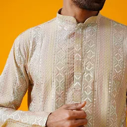 SOJANYA LUXE Ethnic Motifs Embroidered Sequinned Mandarin Collar Straight Kurta image 2