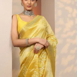 Libas Ethnic Motifs Embroidered Zari Banarasi Saree-image-2