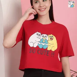 Dreambe Women Pack of 2 Graphic Printed Round Neck Cotton Boxy T-shirts-image-87