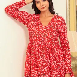 LABEL ADRIJA Floral Printed V-Neck Pure Cotton A-Line Top-picture-41