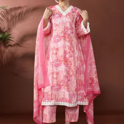 Anouk Women Floral Embroidered Regular Thread Work Pure Cotton Kurta with Trousers & With Dupatta-picture-20