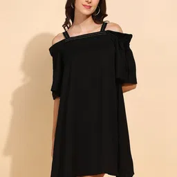 all about you Cold-Shoulder Lace Inserts A-Line Dress image 4