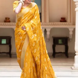 YAMUNE Woven Design Zari Pure Silk Handloom Banarasi Saree-picture-32
