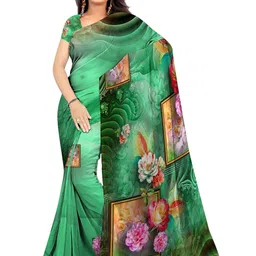 SHIVAM FABRICS Floral Poly Georgette Saree-image-84