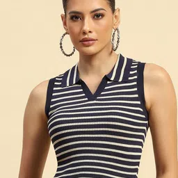 Global Republic Women Horizontal Striped Shirt Collar Top-image-88