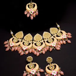 Anouk Gold Plated Kundan Stone Studded & Beaded Meenakari Jewellery Set image 1
