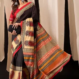 HERE&NOW Ethnic Motifs Pure Cotton Handloom Bagru Saree image 2