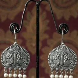 Archi Collection Silver-Plated Pearls Beaded Peacock Oxidised Drop Earrings-picture-22