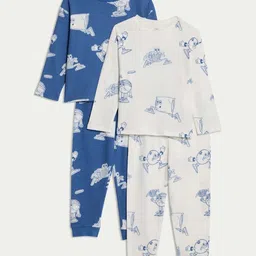 Marks & Spencer Boys Pack of 2 Graphic Printed Round Neck Machine Wash Night suit image 1