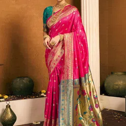 KALINI Woven Design Zari Silk Blend Paithani Saree-picture-26