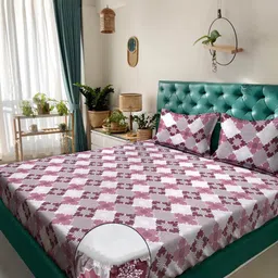 Klotthe Pink & White Geometric Printed 400 TC Cotton King Bedsheet Set 2.50 m x 2.25 m-picture-32