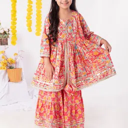 AATYA KIIDS Girls Ethnic Motifs Printed Pleated Gotta Patti Pure Cotton Kurta with Sharara-picture-53