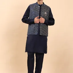 Pro-Ethic STYLE DEVELOPER Men Angrakha Sequinned Pure Cotton Kurta with Trousers-picture-0