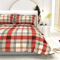 THE WHITE MOSS Red & White Checked 210 TC Pure Cotton King Bedsheet Set 2.75 m x 2.75 m image 5