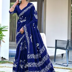 NIKATT BRINDA Batik Printed Pure Cotton Block Print Saree With Blouse Piece-image-32