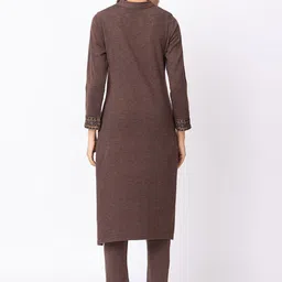 KEIKO Ethnic Motifs Woven Design Mandarin Collar Acrylic Straight Kurta with Trousers image 5
