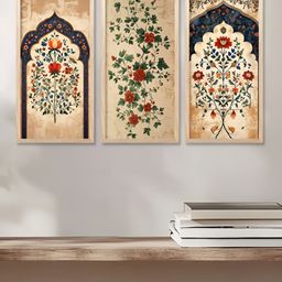 WALLLANE Beige & Red 3 Pieces Floral and Botanical Traditional Wooden Wall Art-picture-47