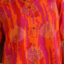 SUNEKH Floral Printed Mandarin Collar Neck Sleeves Cotton Top & Trouser image 4