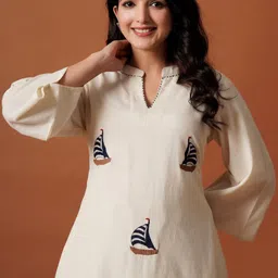 Indo Era Women Embroidered A-Line Thread Work Pure Cotton Kurta with Palazzos image 5