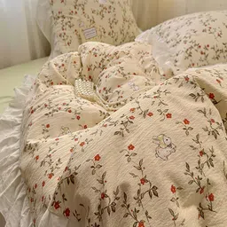 JC HOME Green & Beige Floral Printed Ac Room Double Queen Bedding Set image 3