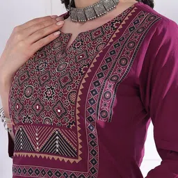 SZN Ethnic Motifs Printed Sequinned Pure Cotton Straight Kurta With Trousers & Dupatta image 5