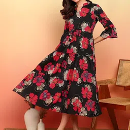 Moda Rapido Floral Print Flared Sleeve Crepe A-Line Midi Dress-picture-26