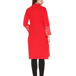 WOOL 4U Women Printed Bell Sleeves Thread Work Woollen Kurta image 5