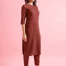 KALINI Women Striped Regular Sequinned Kurta with Trousers image 3