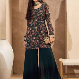 Shae by SASSAFRAS Floral Printed Straight Kurta with Palazzos-picture-25