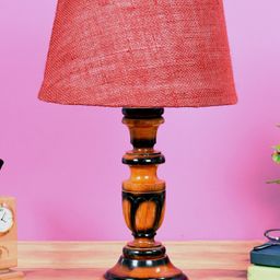foziq Brown & Red Solid Wooden Table Lamp-picture-6
